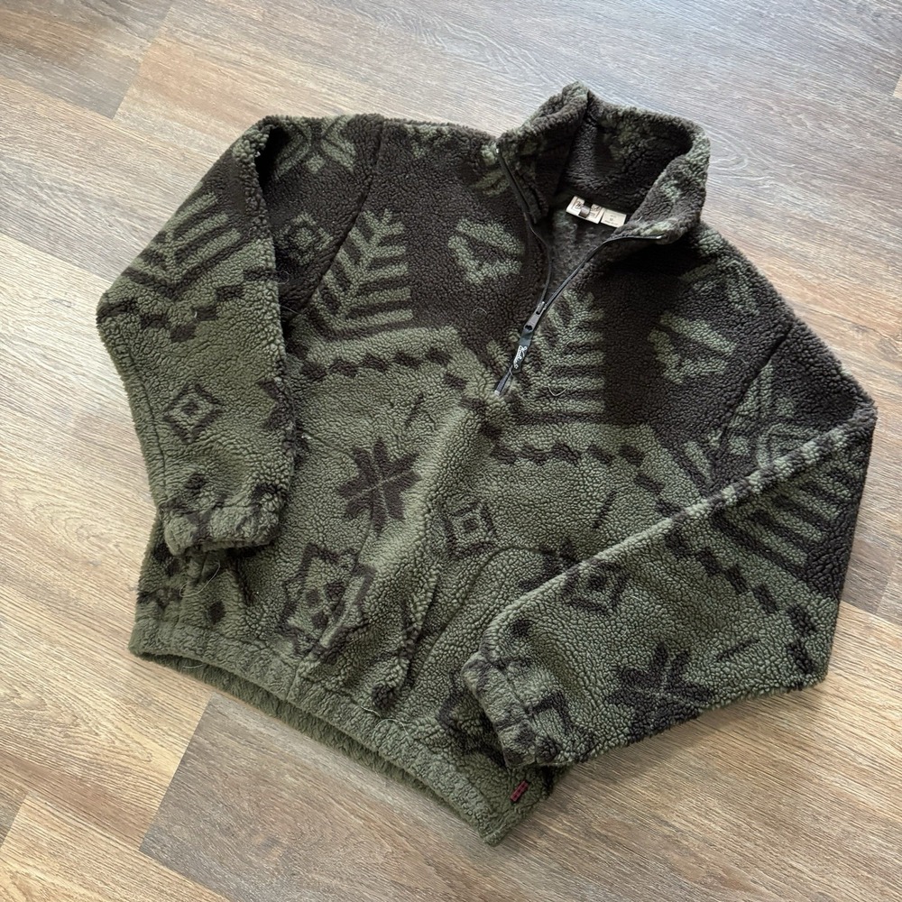 Woolrich Green and Black Zip Up Sweater